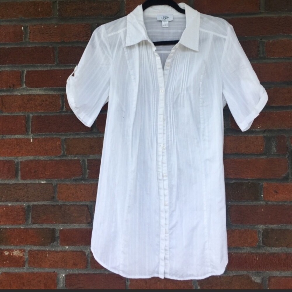 Ann Taylor LOFT  White Button Down Tunic Medium